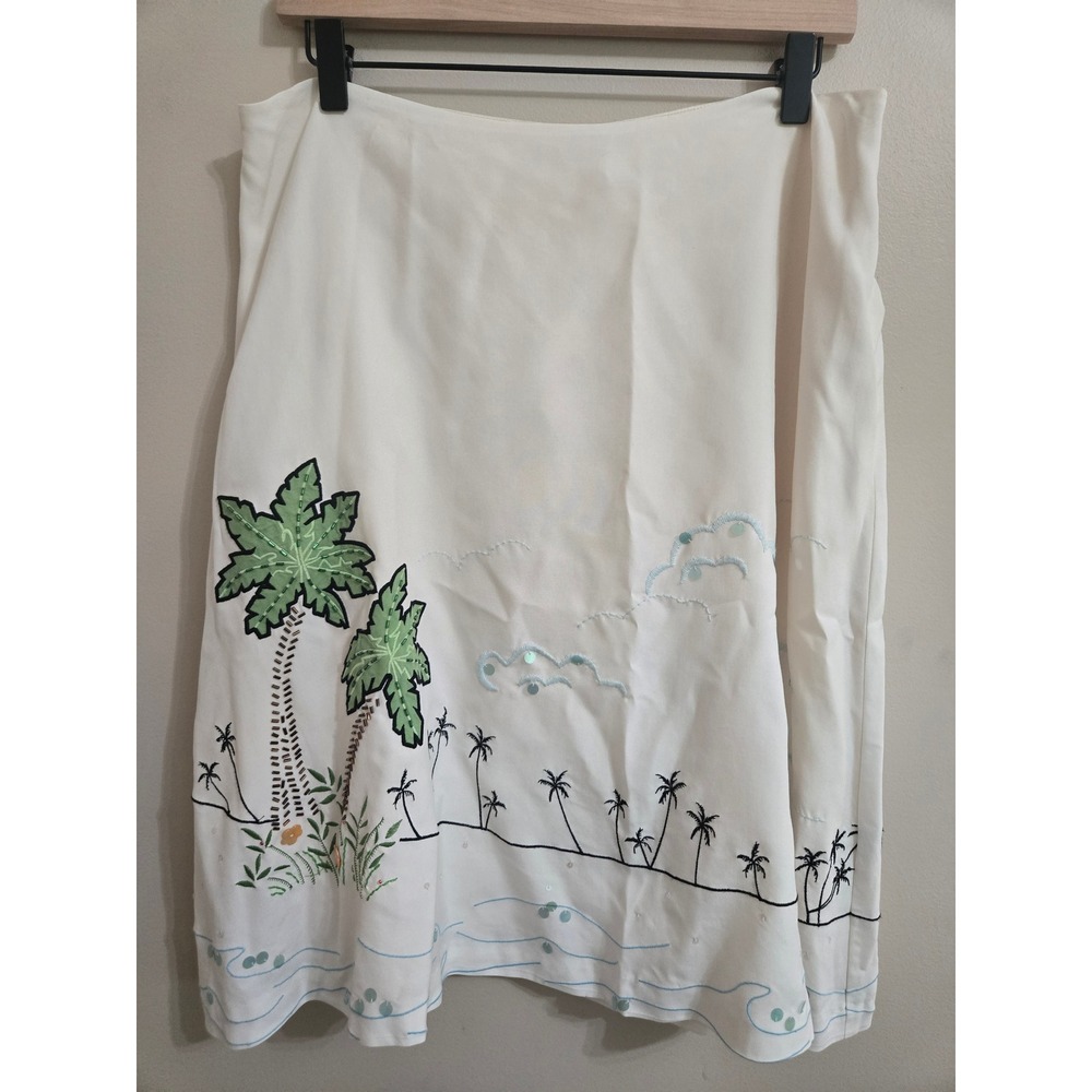 Vtg Tommy Bahama Women's Silk Blend Embroidered Midi Skirt Size 14 NWT Tropical